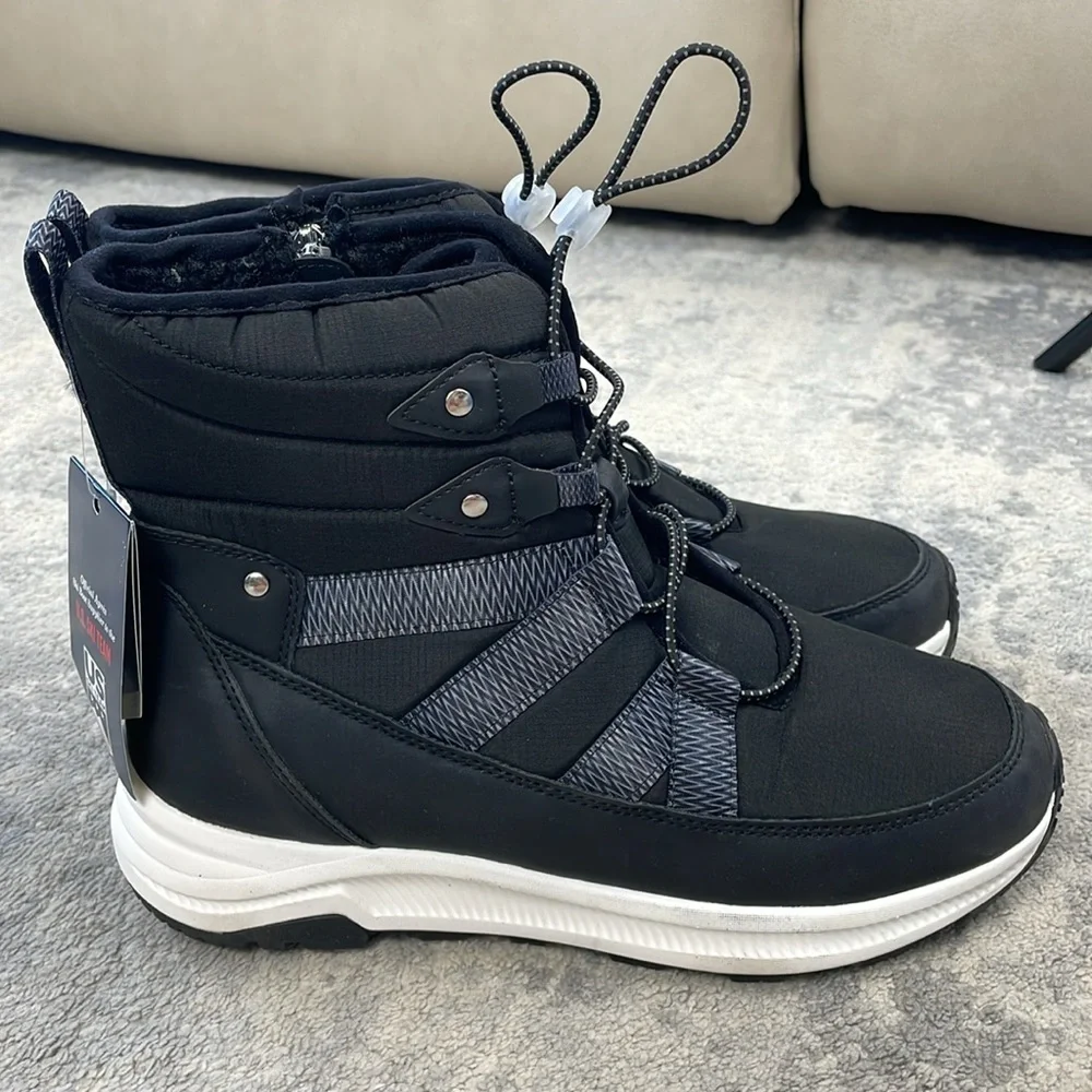 New Khombu Alessia Boot US Ski Team Black Lace Up Warm Winter Sz 10